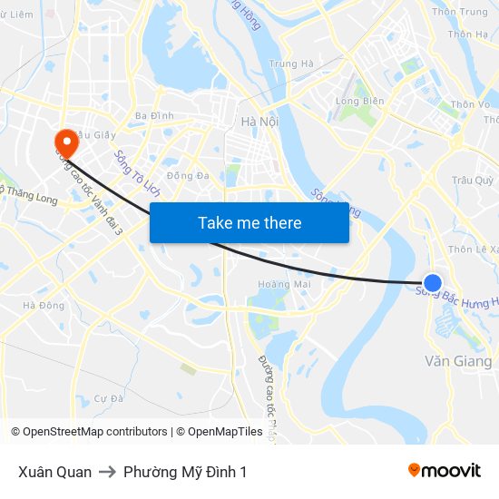 Xuân Quan to Phường Mỹ Đình 1 map