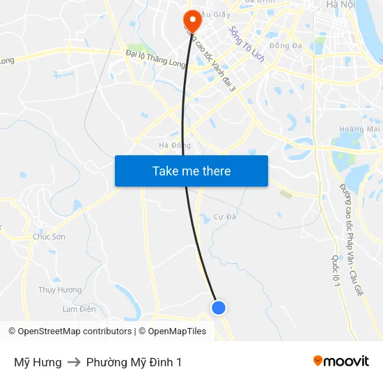 Mỹ Hưng to Phường Mỹ Đình 1 map