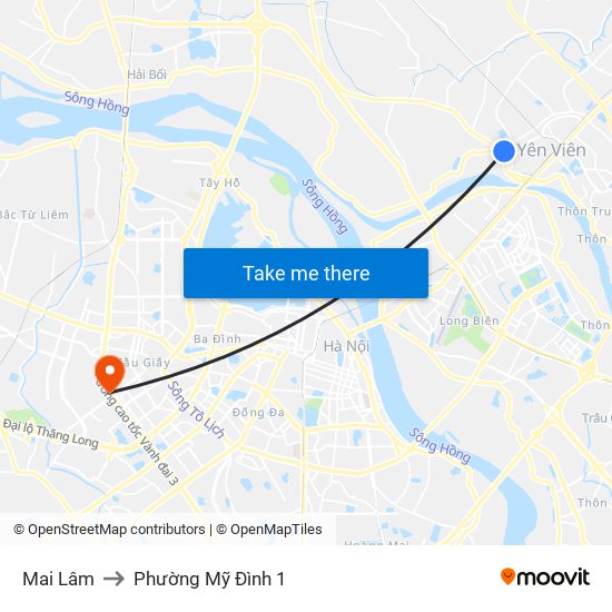 Mai Lâm to Phường Mỹ Đình 1 map