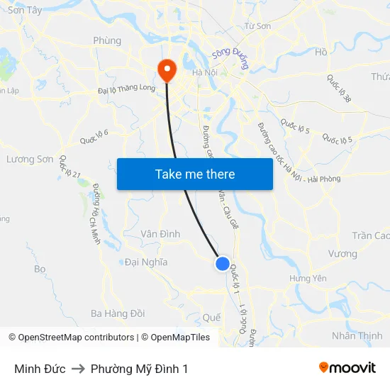Minh Đức to Phường Mỹ Đình 1 map