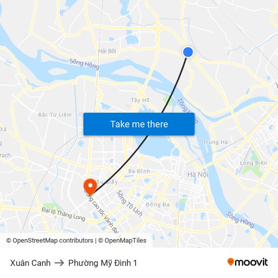 Xuân Canh to Phường Mỹ Đình 1 map