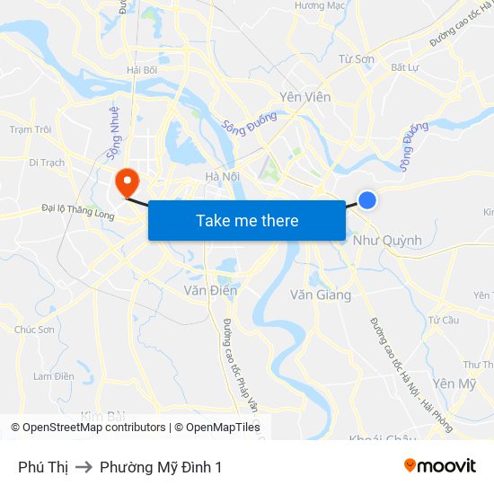 Phú Thị to Phường Mỹ Đình 1 map