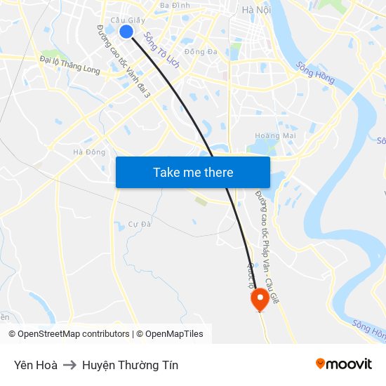 Yên Hoà to Huyện Thường Tín map