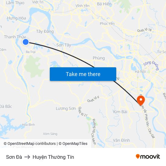 Sơn Đà to Huyện Thường Tín map