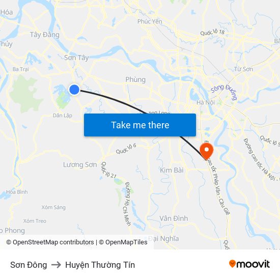 Sơn Đông to Huyện Thường Tín map