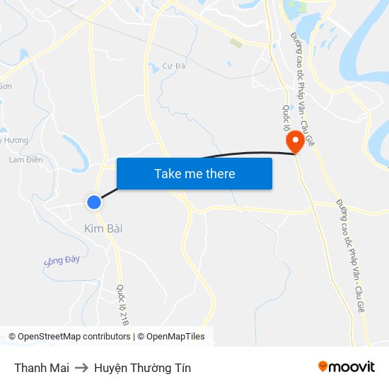 Thanh Mai to Huyện Thường Tín map