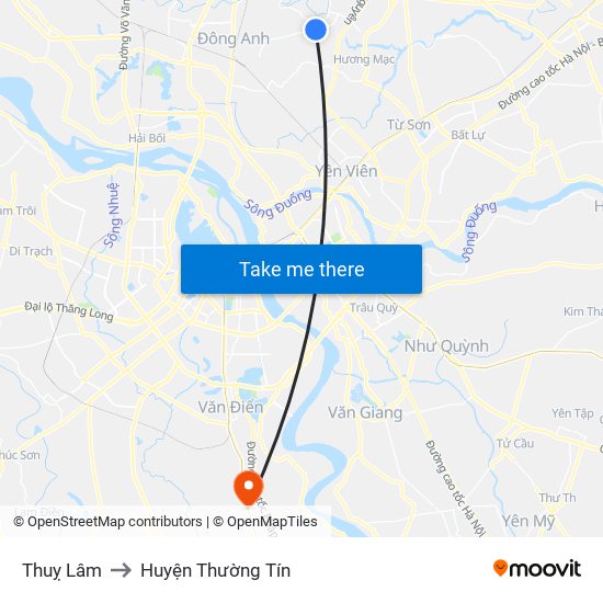 Thuỵ Lâm to Huyện Thường Tín map