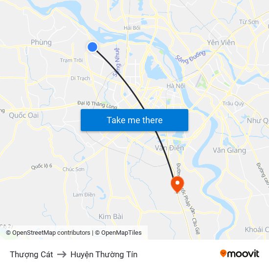 Thượng Cát to Huyện Thường Tín map