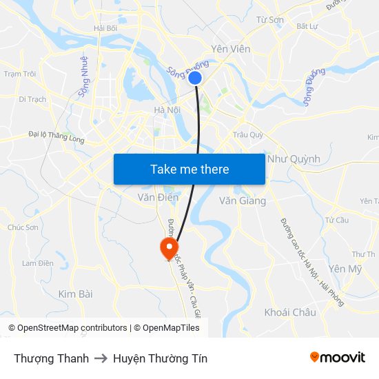 Thượng Thanh to Huyện Thường Tín map