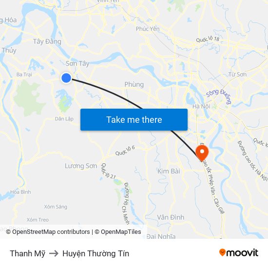 Thanh Mỹ to Huyện Thường Tín map