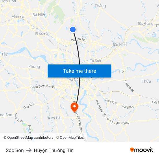 Sóc Sơn to Huyện Thường Tín map