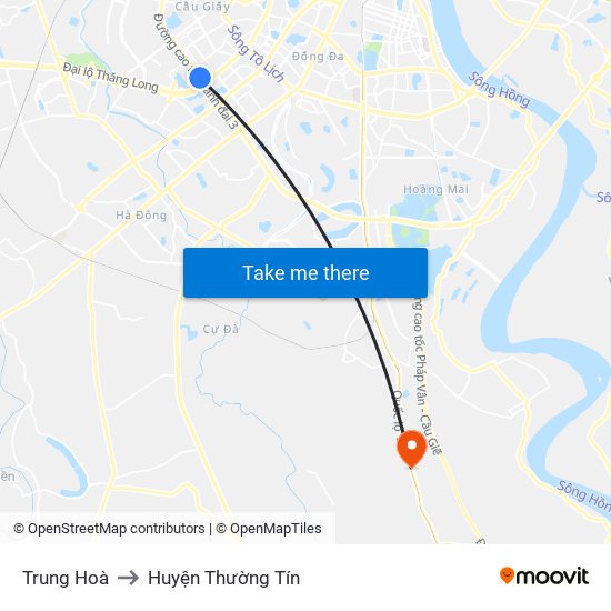 Trung Hoà to Huyện Thường Tín map
