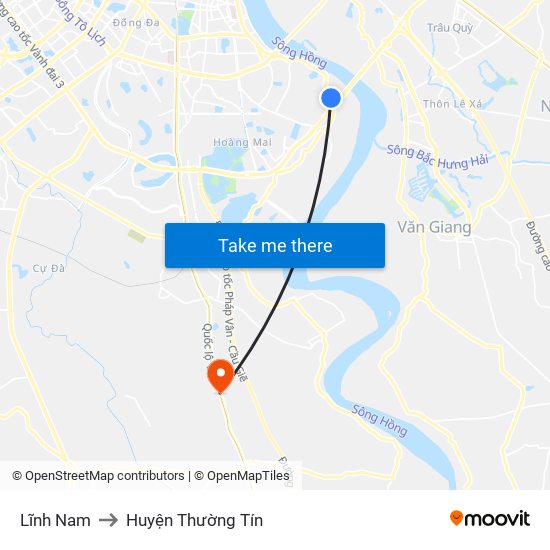 Lĩnh Nam to Huyện Thường Tín map