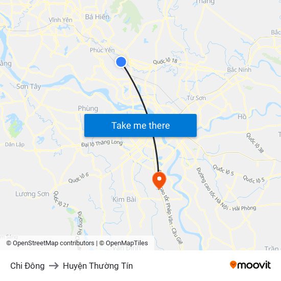 Chi Đông to Huyện Thường Tín map