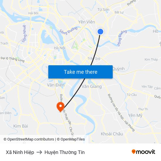 Xã Ninh Hiệp to Huyện Thường Tín map