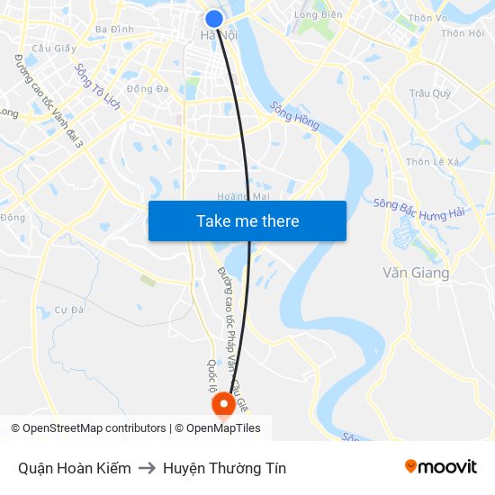 Quận Hoàn Kiếm to Huyện Thường Tín map