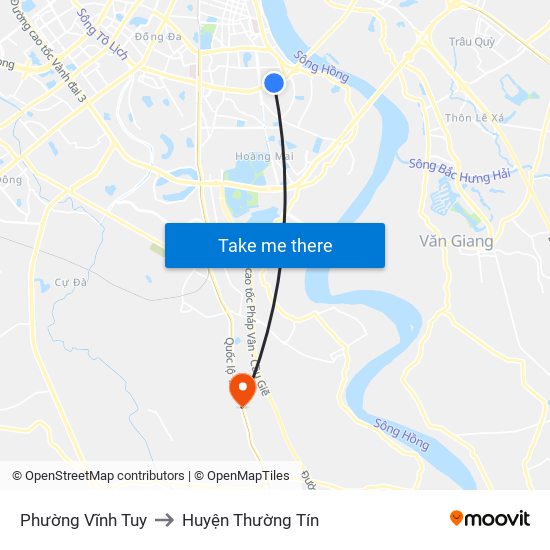 Phường Vĩnh Tuy to Huyện Thường Tín map