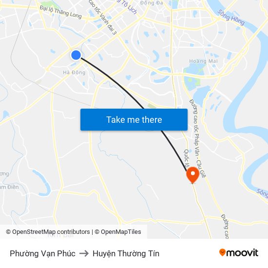 Phường Vạn Phúc to Huyện Thường Tín map