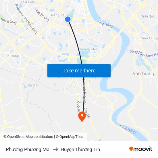 Phường Phương Mai to Huyện Thường Tín map