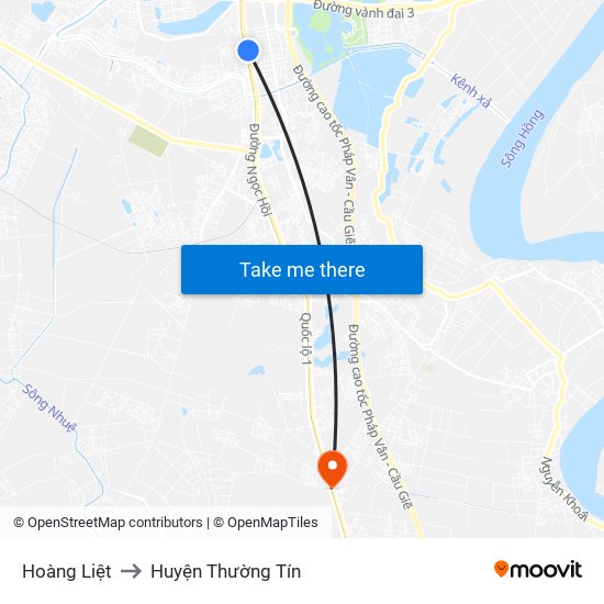 Hoàng Liệt to Huyện Thường Tín map