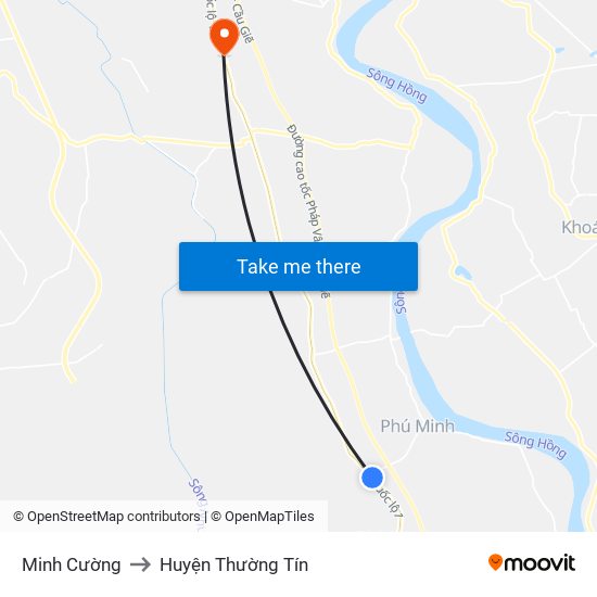 Minh Cường to Huyện Thường Tín map