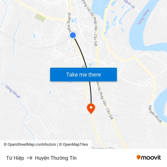 Tứ Hiệp to Huyện Thường Tín map