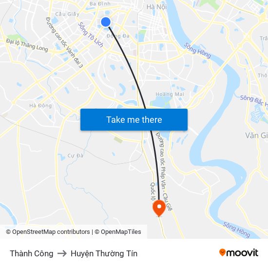 Thành Công to Huyện Thường Tín map