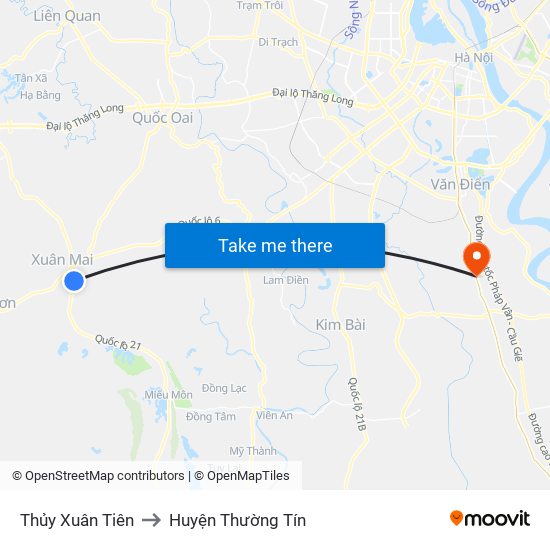 Thủy Xuân Tiên to Huyện Thường Tín map