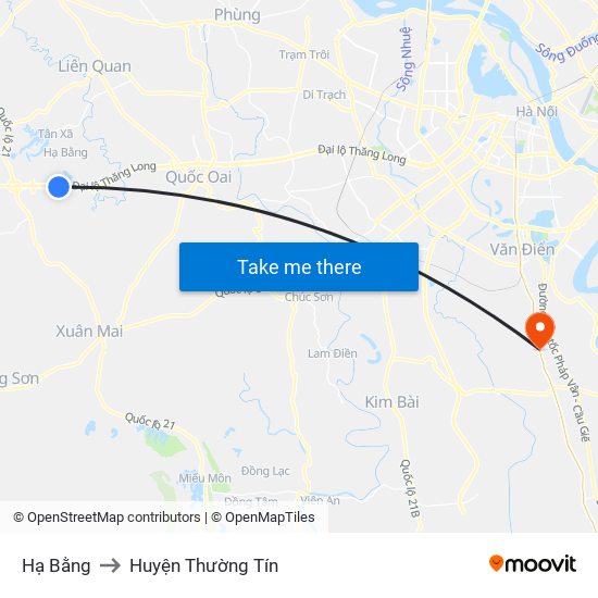 Hạ Bằng to Huyện Thường Tín map