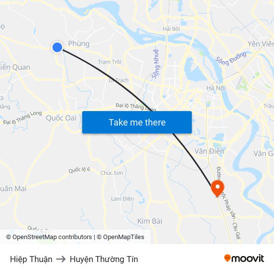 Hiệp Thuận to Huyện Thường Tín map