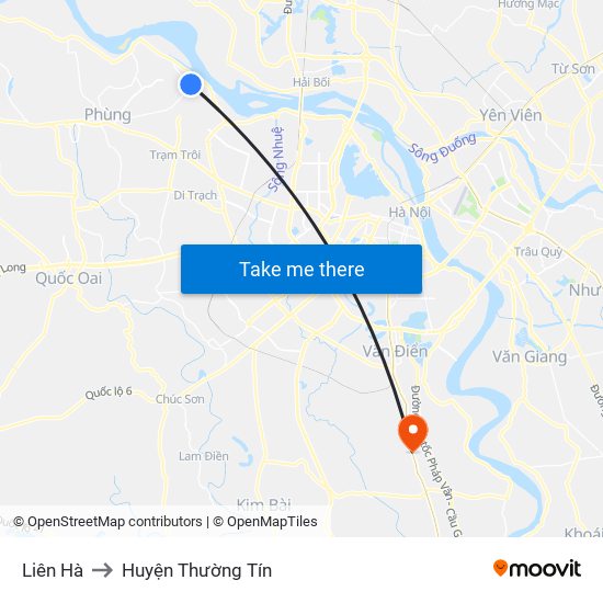 Liên Hà to Huyện Thường Tín map