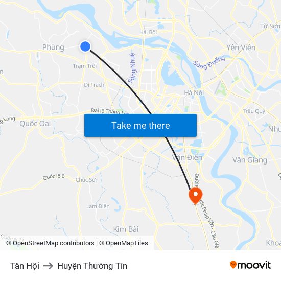 Tân Hội to Huyện Thường Tín map