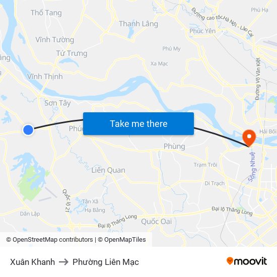 Xuân Khanh to Phường Liên Mạc map