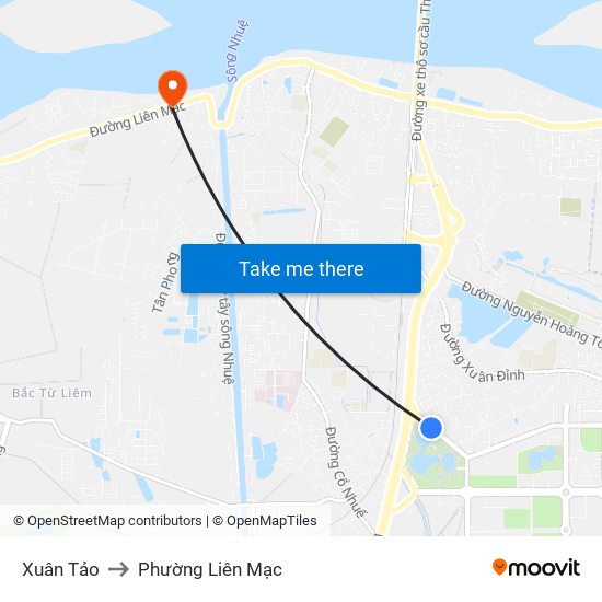 Xuân Tảo to Phường Liên Mạc map