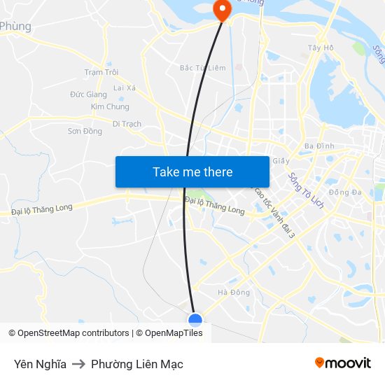 Yên Nghĩa to Phường Liên Mạc map