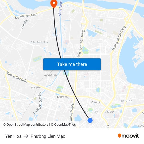 Yên Hoà to Phường Liên Mạc map