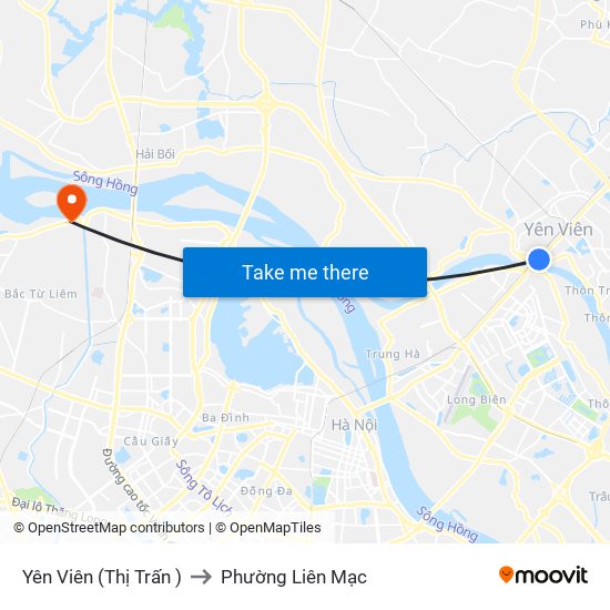 Yên Viên (Thị Trấn ) to Phường Liên Mạc map