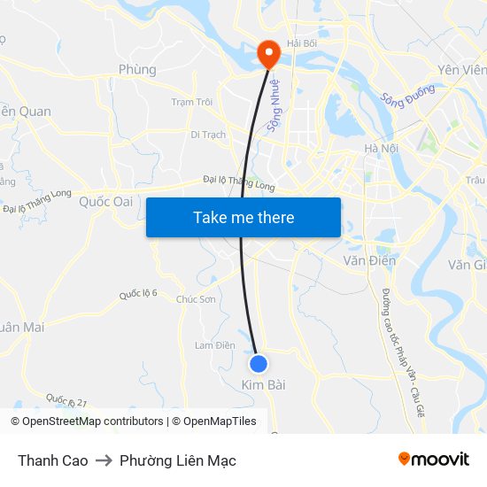 Thanh Cao to Phường Liên Mạc map