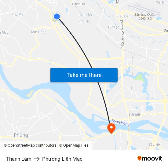 Thanh Lâm to Phường Liên Mạc map
