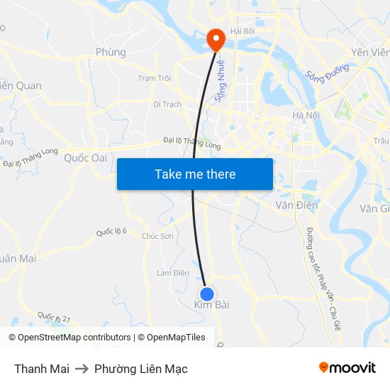 Thanh Mai to Phường Liên Mạc map