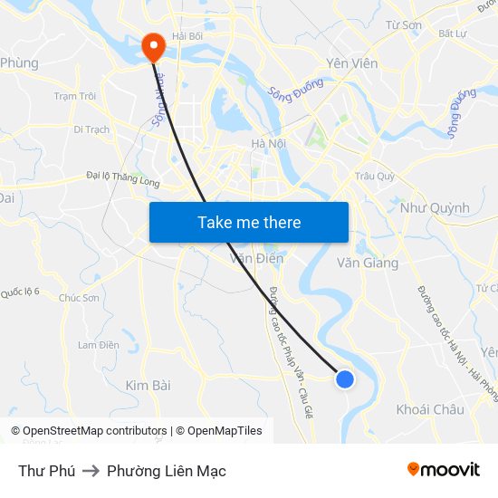 Thư Phú to Phường Liên Mạc map