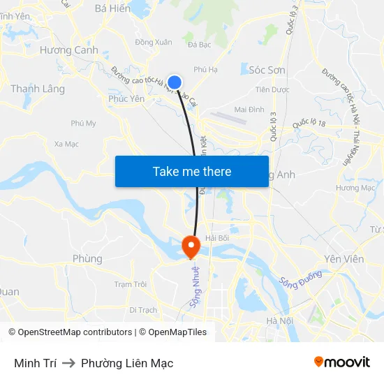 Minh Trí to Phường Liên Mạc map