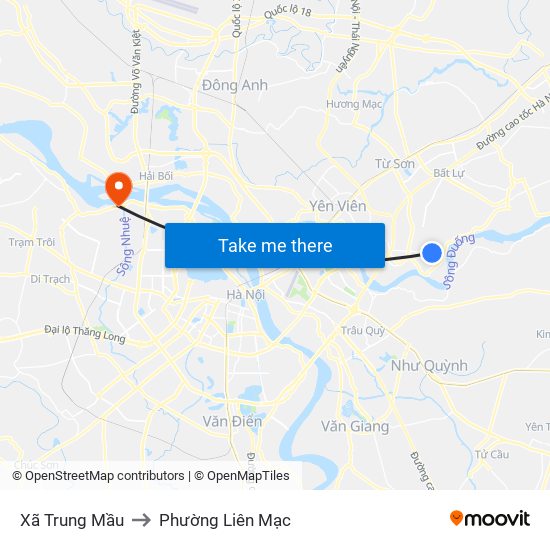 Xã Trung Mầu to Phường Liên Mạc map