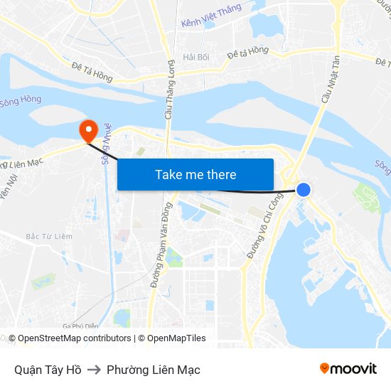 Quận Tây Hồ to Phường Liên Mạc map