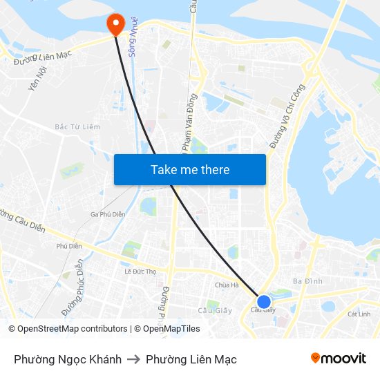 Phường Ngọc Khánh to Phường Liên Mạc map