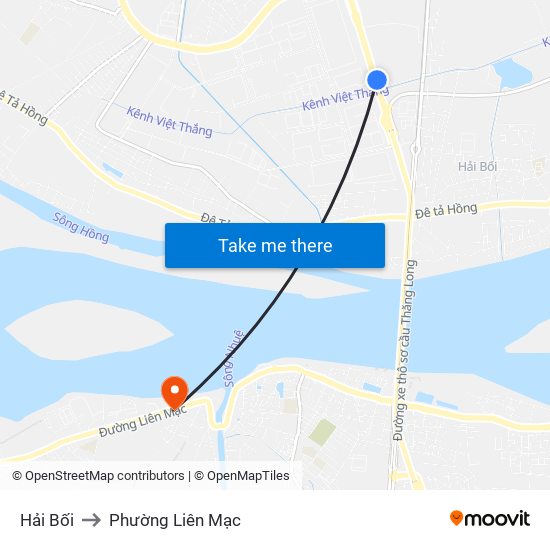 Hải Bối to Phường Liên Mạc map