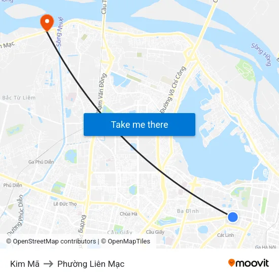 Kim Mã to Phường Liên Mạc map