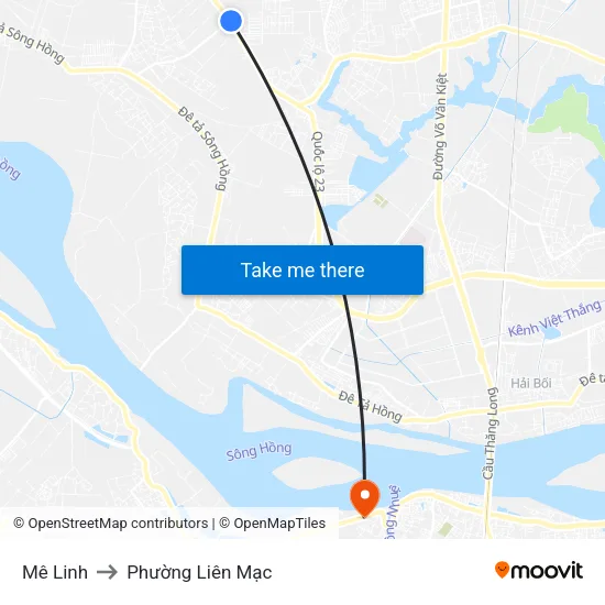 Mê Linh to Phường Liên Mạc map