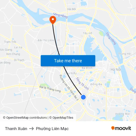 Thanh Xuân to Phường Liên Mạc map