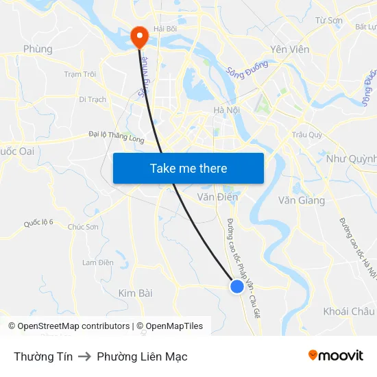 Thường Tín to Phường Liên Mạc map